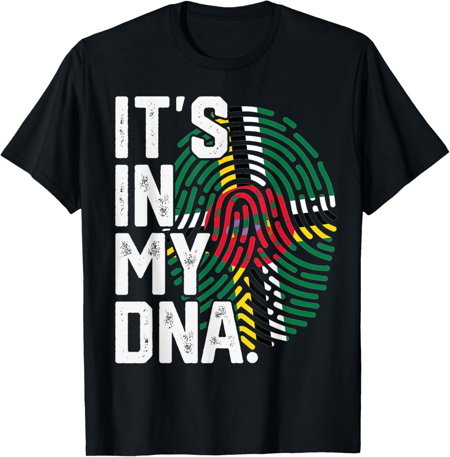 Dominica Roots Flag Fingerprint Graphic Patriotic T-Shirt - T-Shirt | Black