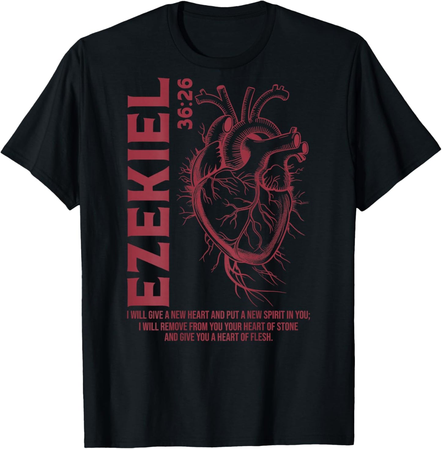 Vintage Ezekiel 36-26 Heart of Flesh Bible Verse Christian T-Shirt - T-Shirt | Black