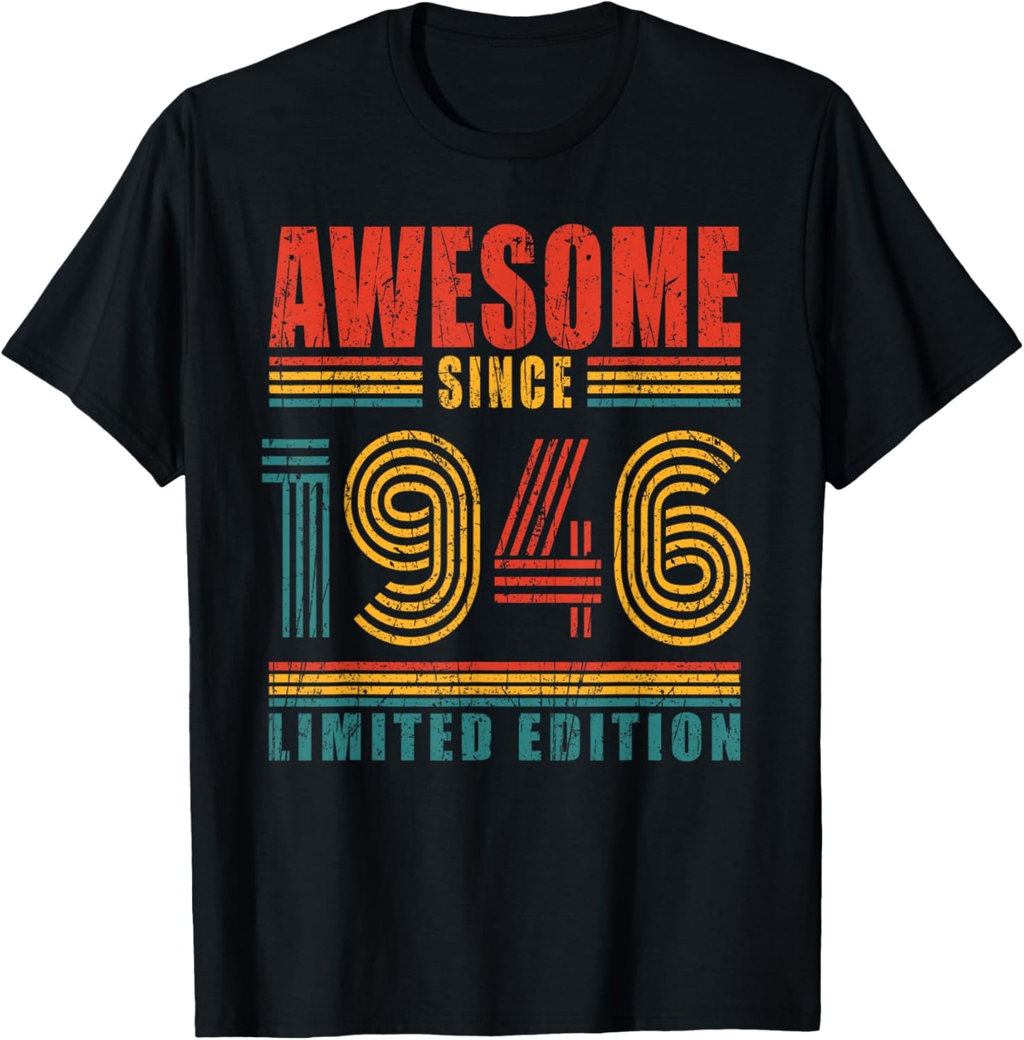 80th Birthday Awesome Since 1946 Vintage 80 Birthday T-Shirt - T-Shirt | Black