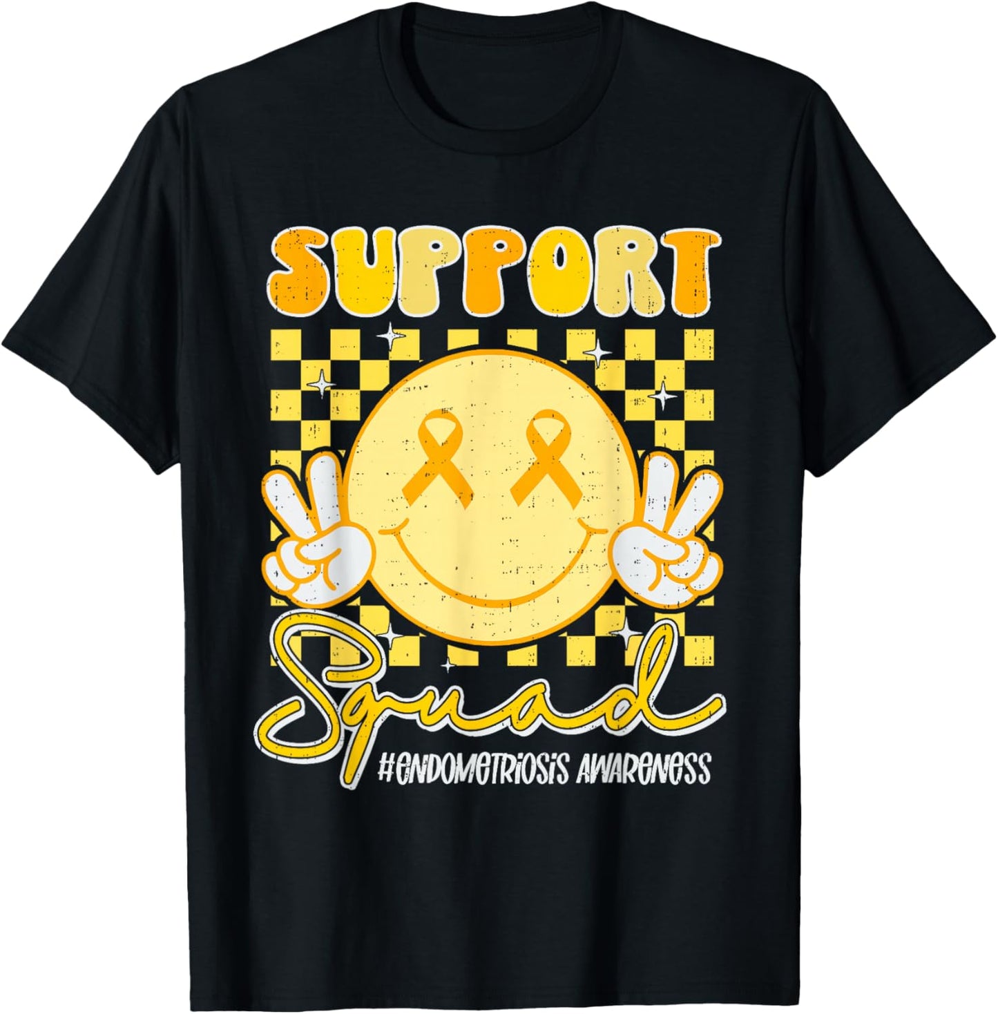 Endometriosis Awareness Heart Yellow Ribbon Endo Support T-Shirt - T-Shirt | Black