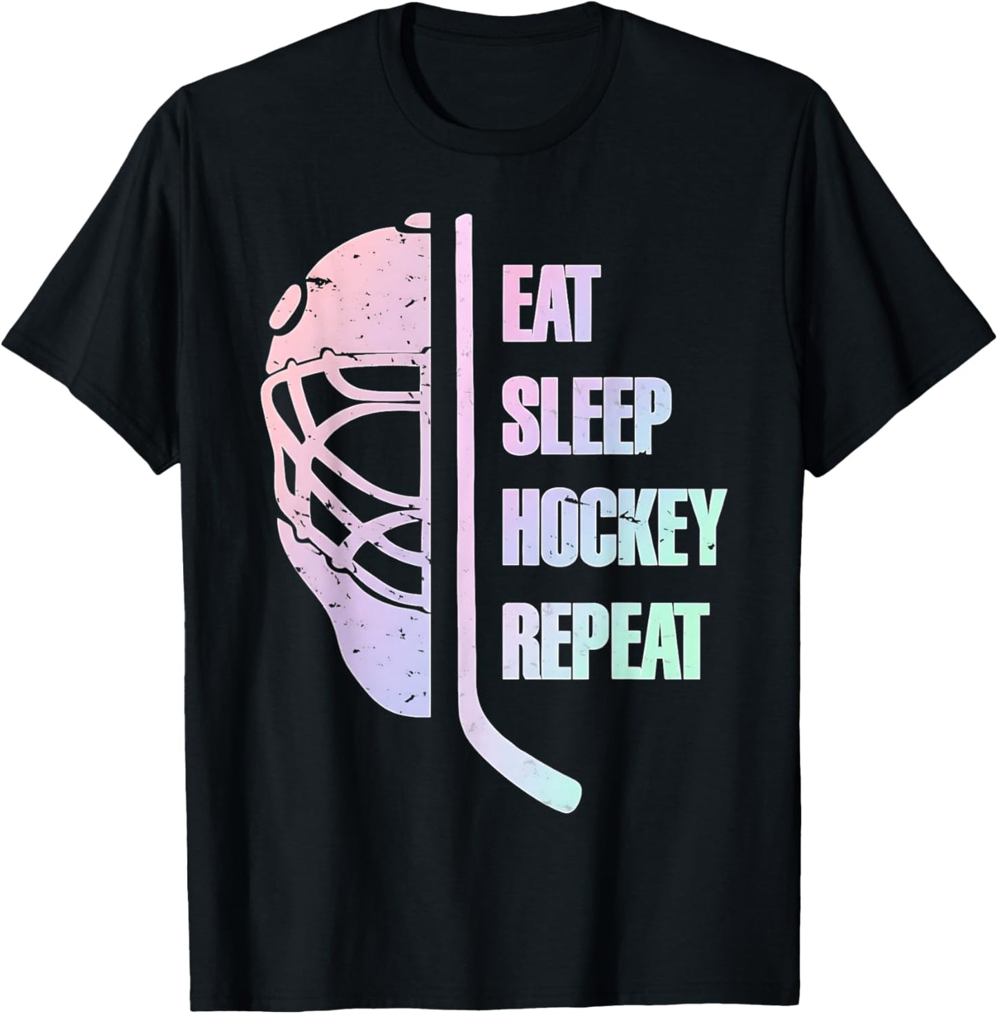 Eat Sleep Hockey Repeat Teens Cute Pastel Gradient Hockey T-Shirt - T-Shirt | Black