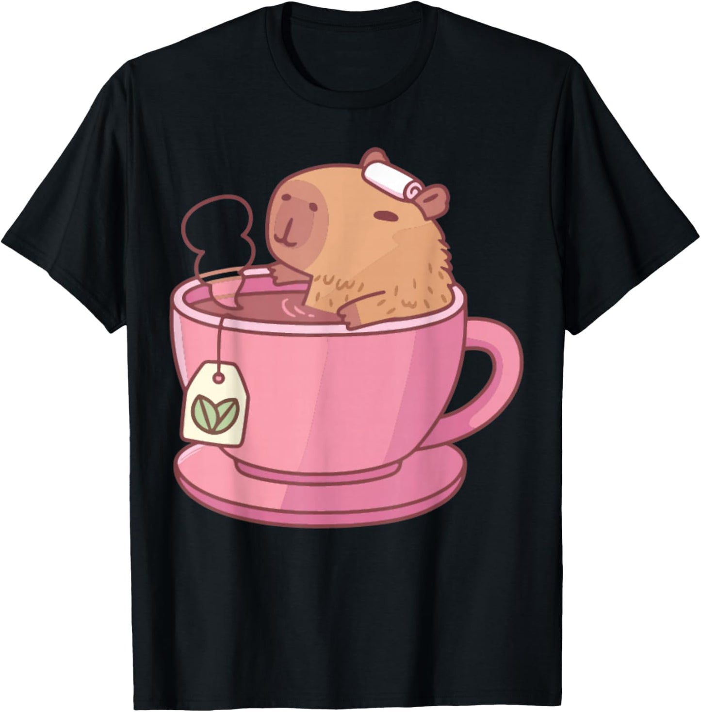 Cute Capybara Tea Aesthetic Women Girls Cozy T-Shirt - T-Shirt | Black