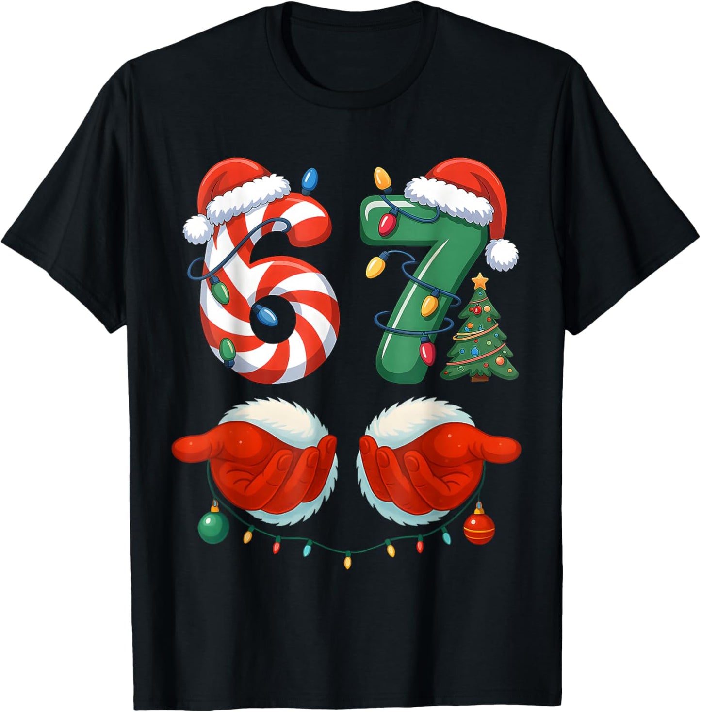 67 Christmas 6 7 Meme Pajamas Holiday Gen Alpha Slang T-Shirt - T-Shirt | Black