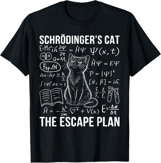 Schrodinger Cat Escape Plan Quantum Physics Cat T-Shirt - T-Shirt | Black