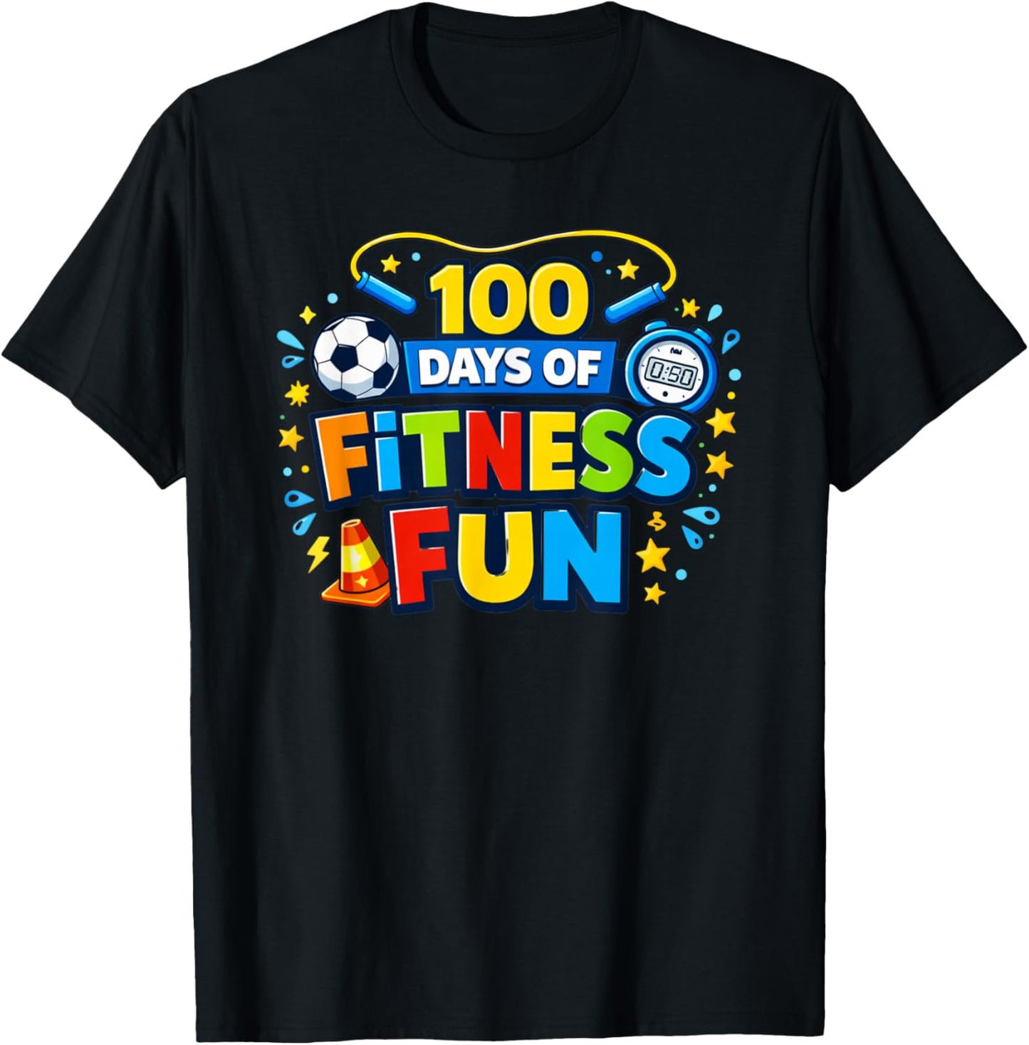 100 Days of Fitness Fun PE Teacher 100th Day of School T-Shirt - T-Shirt | Black