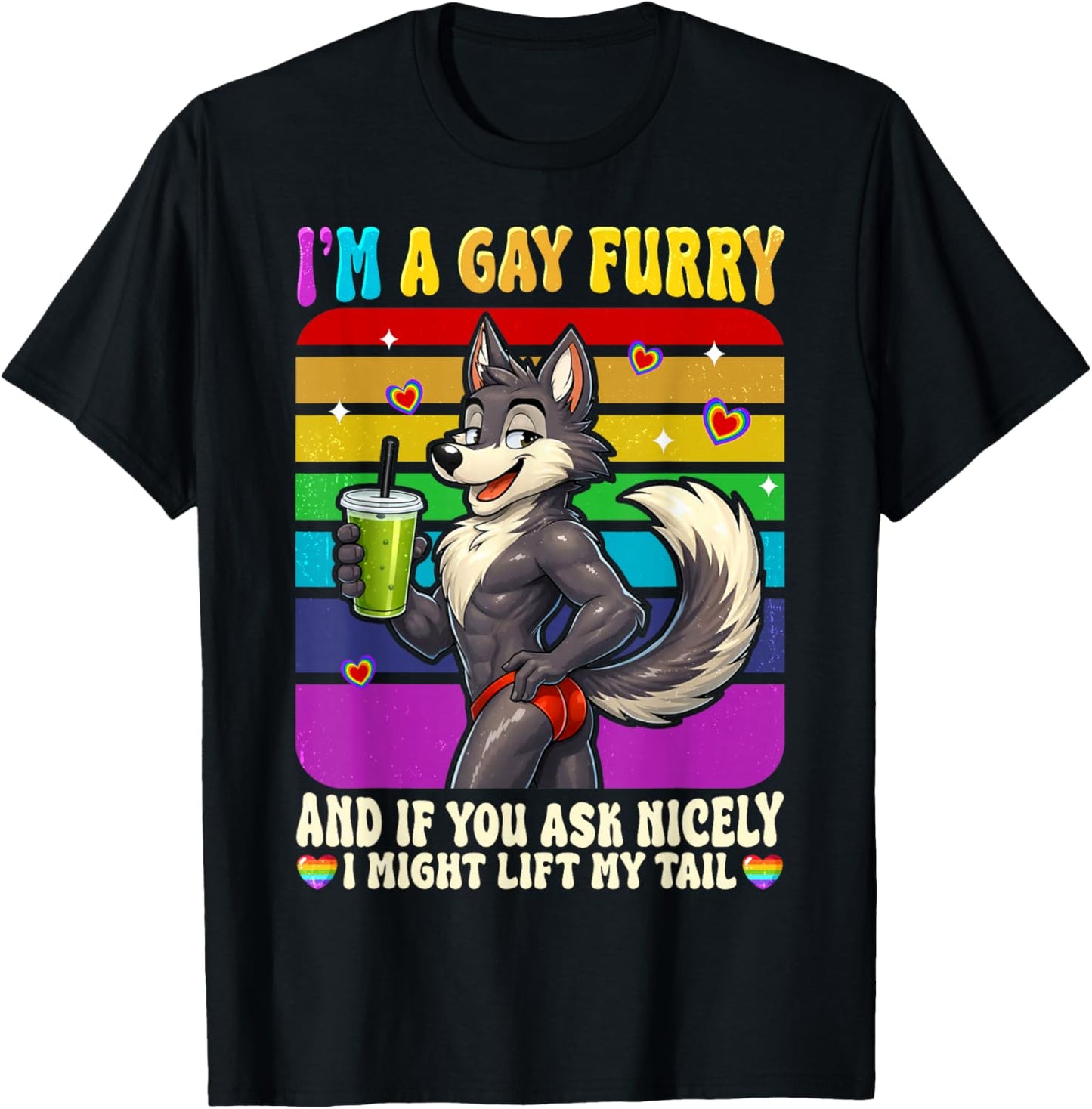 Gay Furry Rainbow Fox I'm A Gay Furry T-Shirt - T-Shirt | Black