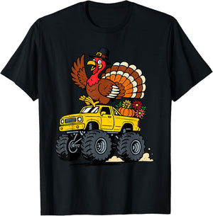 Funny Turkey Truck Fall Thanksgiving Costume Toddler Boy Kid T-Shirt - T-Shirt | Black