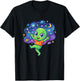 Kawaii Green Alien in Colorful Space Galaxy T-Shirt - T-Shirt | Black