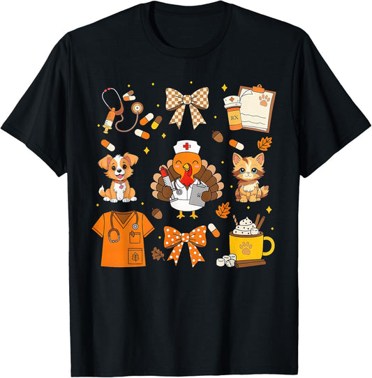 Coquette Turkey Veterinary Medicine Vet Tech Thanksgiving T-Shirt - T-Shirt | Black