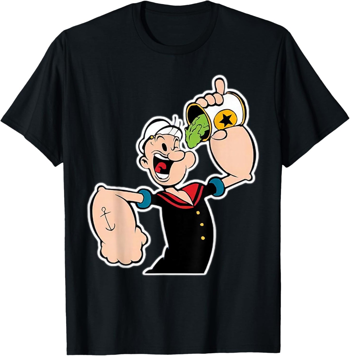 Classic Pop Eye Cartoon Eating Spinach Vintage T-Shirt - T-Shirt | Black