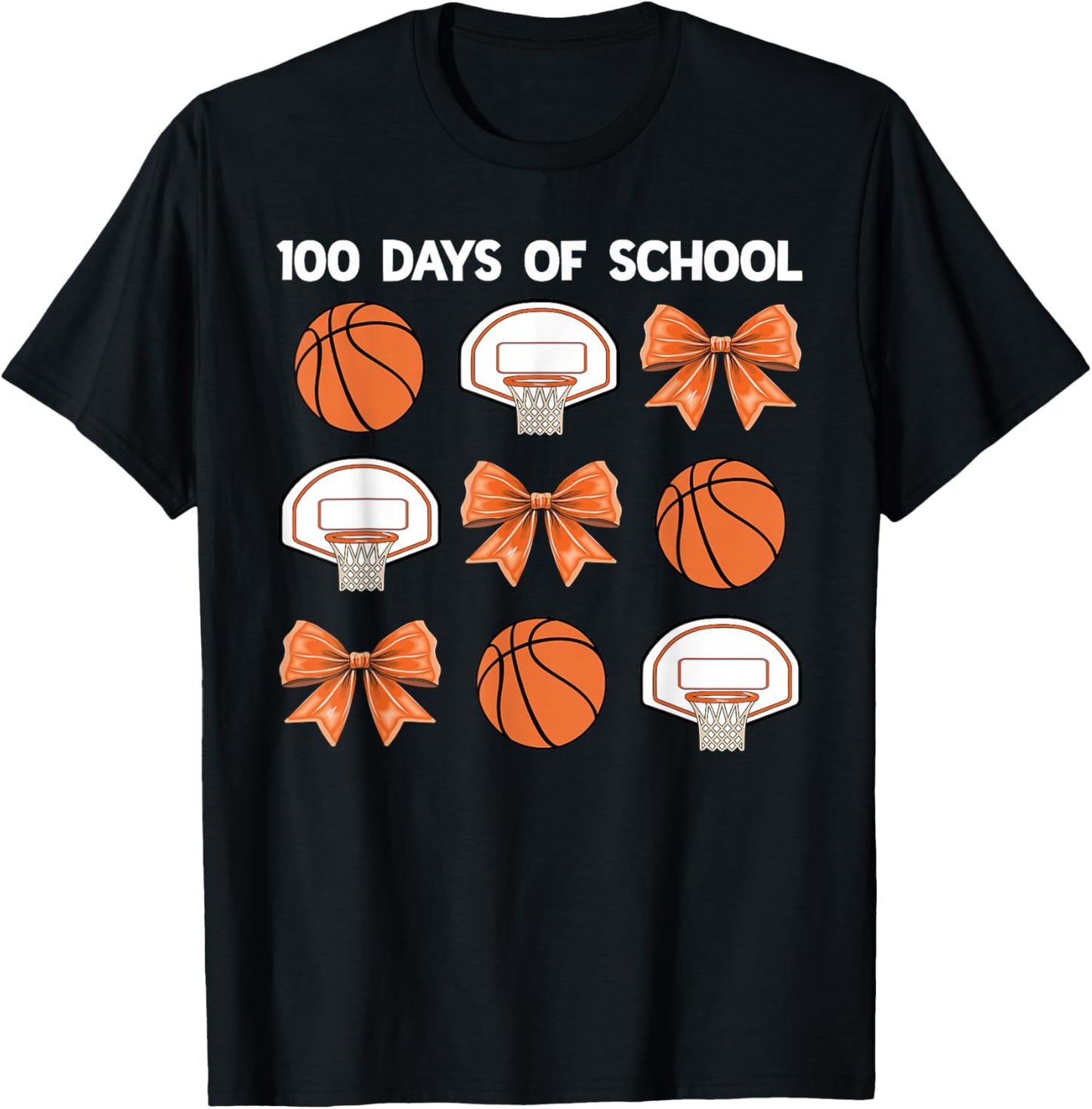 100 Days of School Basketball Bow Coquette 100th Day Girls T-Shirt - T-Shirt | Black