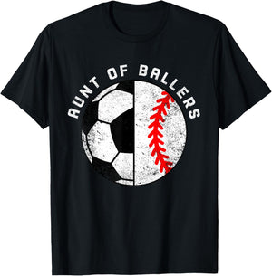 Aunt of Ballers Funny Soccer Baseball Aunt T-Shirt - T-Shirt | Black