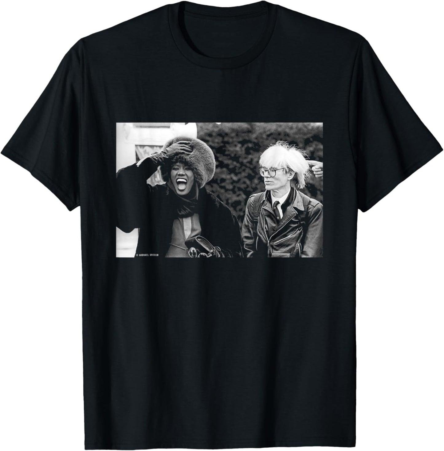 Singer Model Grace Jones with Andy Warhol by Michael Grecco T-Shirt - T-Shirt | Black
