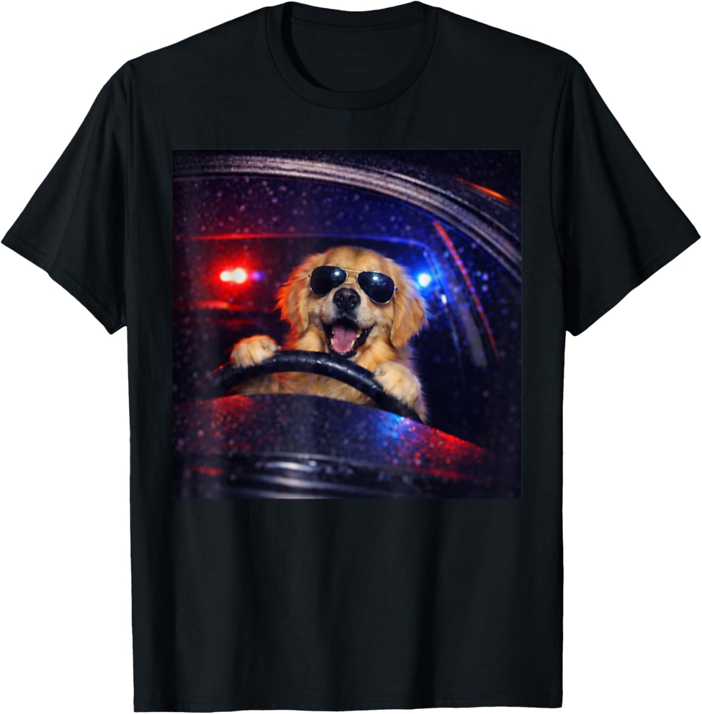 Funny Police Golden Retriever Driving Car Dog Meme Gen Z T-Shirt - T-Shirt | Black