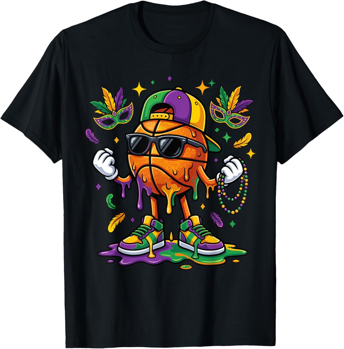 Basketball Ice Cream Drip Festival Carnival Mardi Gras Boys T-Shirt - T-Shirt | Black