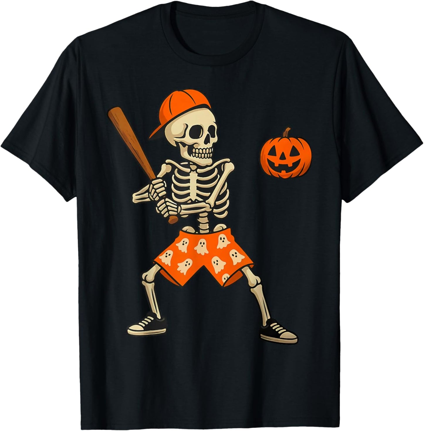 Funny Skeleton Baseball Batting Halloween Costume Men Boys T-Shirt - T-Shirt | Black