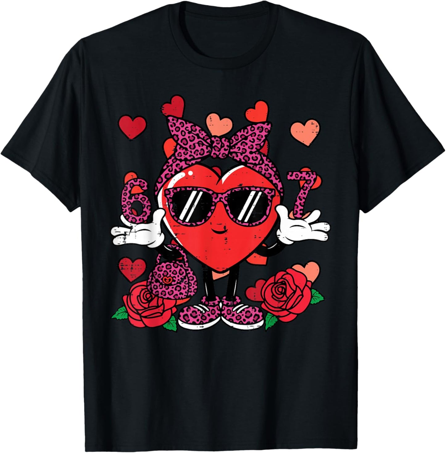 6 7 Valentines Day Cute 67 Valentine Meme Women Teacher Kids T-Shirt - T-Shirt | Black