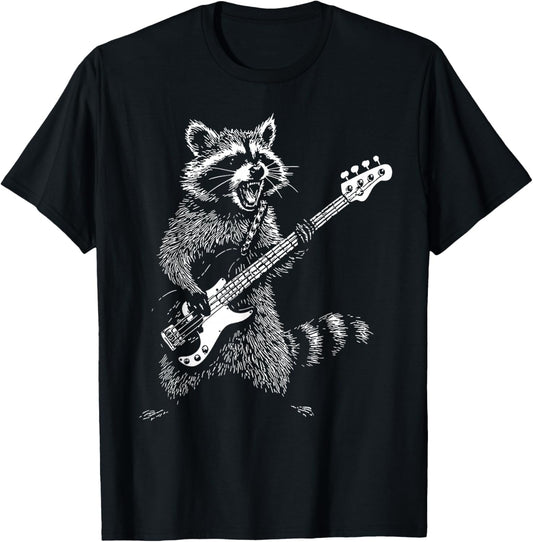 Vintage Raccoon Rock Music Playing Guitar Men Women T-Shirt - T-Shirt | Black