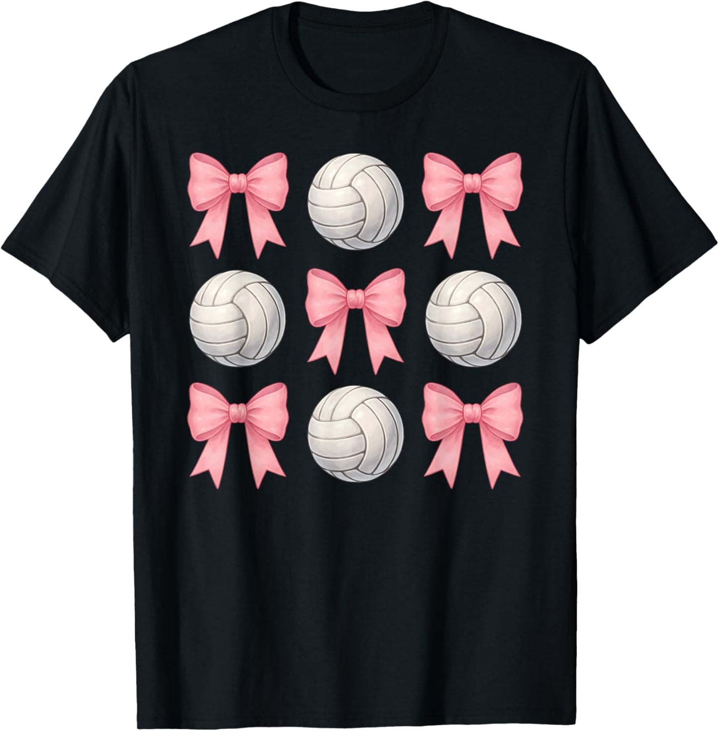 Volleyball Coquette Bows Cute Girls Teen Pink Volleyball T-Shirt - T-Shirt | Black
