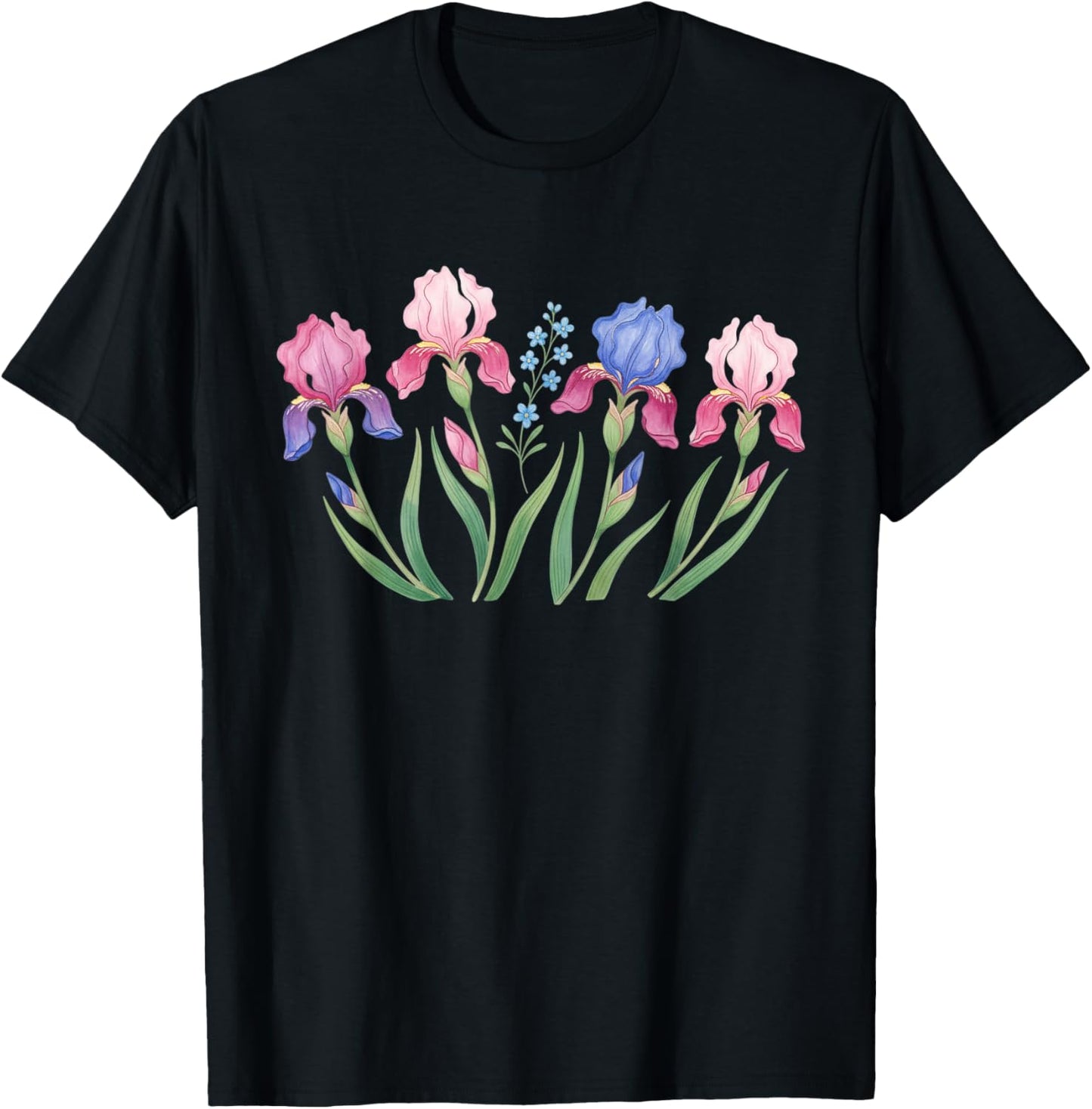 Iris Flower Bouquet Art Nature Outdoors T-Shirt - T-Shirt | Black