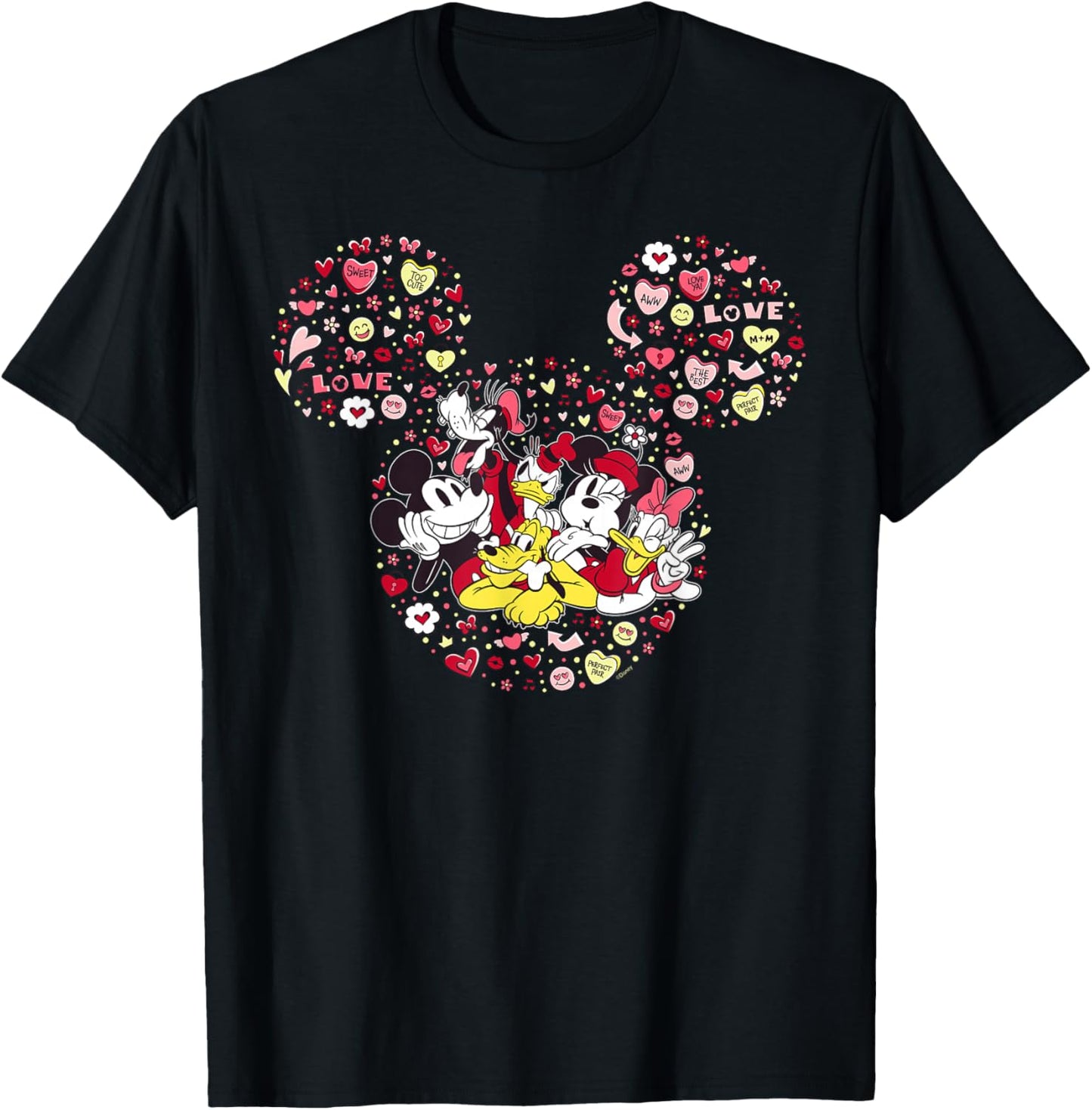 Disney Valentine's Day Mickey & Friends Icon Candy Hearts T-Shirt - T-Shirt | Black