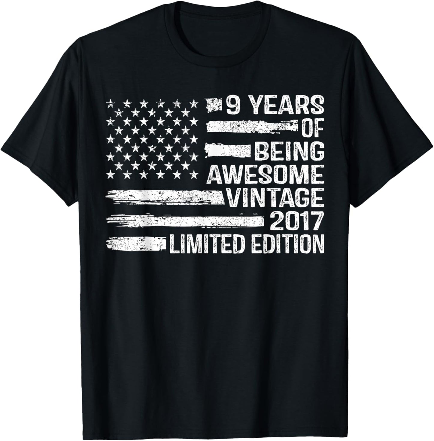 9 Years Old Birthday Vintage American Flag 9th Birthday T-Shirt - T-Shirt | Black