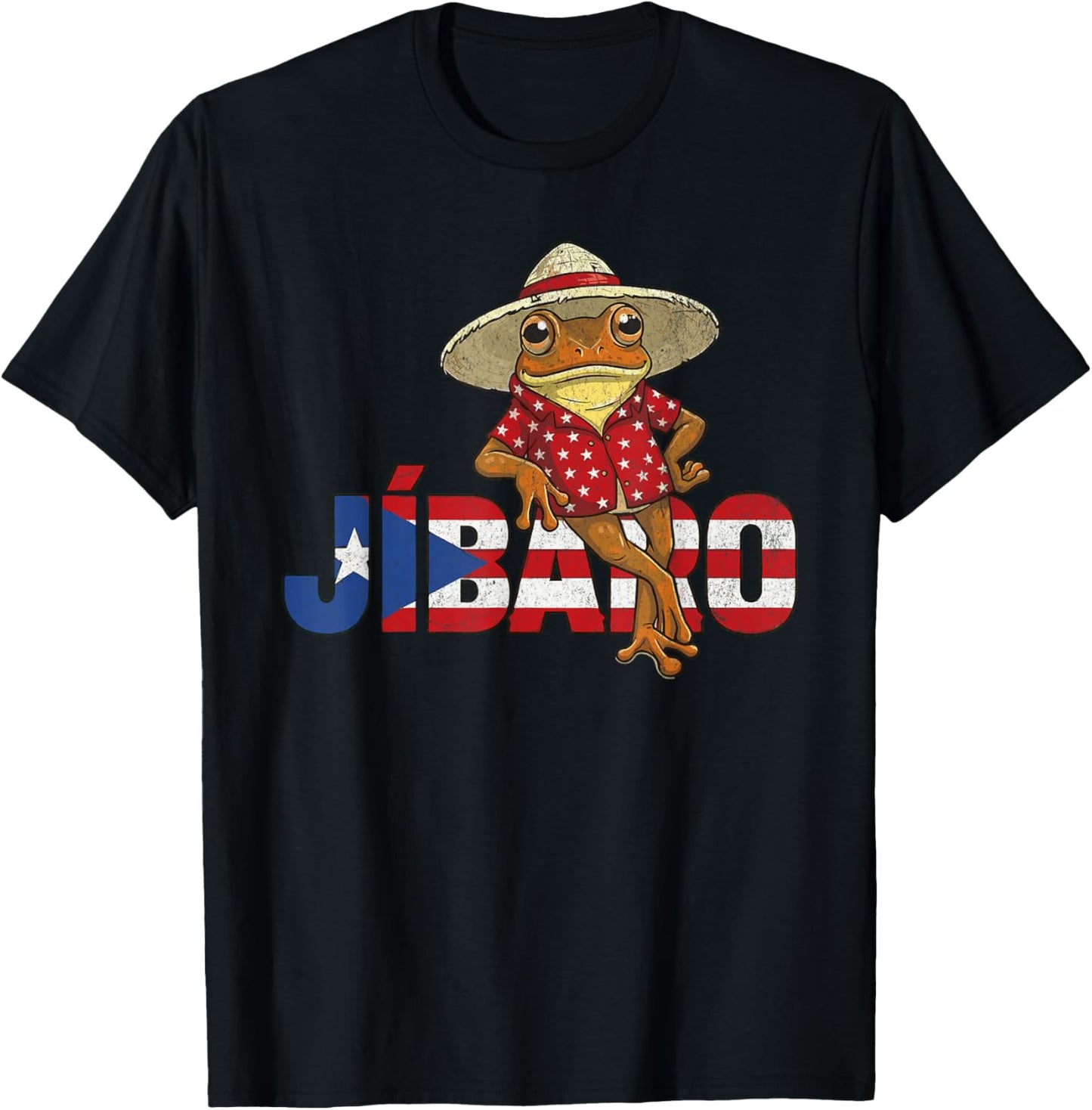 Jibaro Puerto Rico Coqui Frog Pava Hat Flag Graphic T-Shirt - T-Shirt | Black
