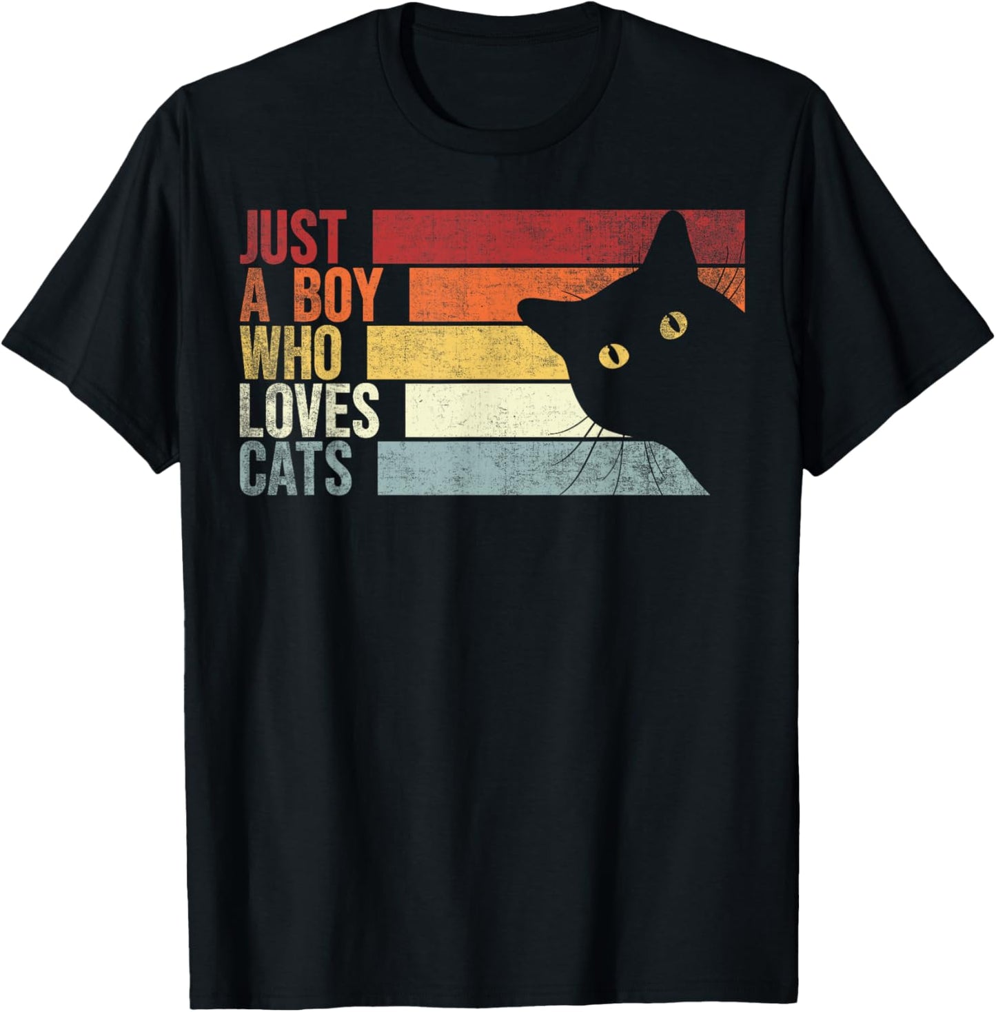 Just A Boy Who Loves Cats. Funny Cats Lover T-Shirt - T-Shirt | Black