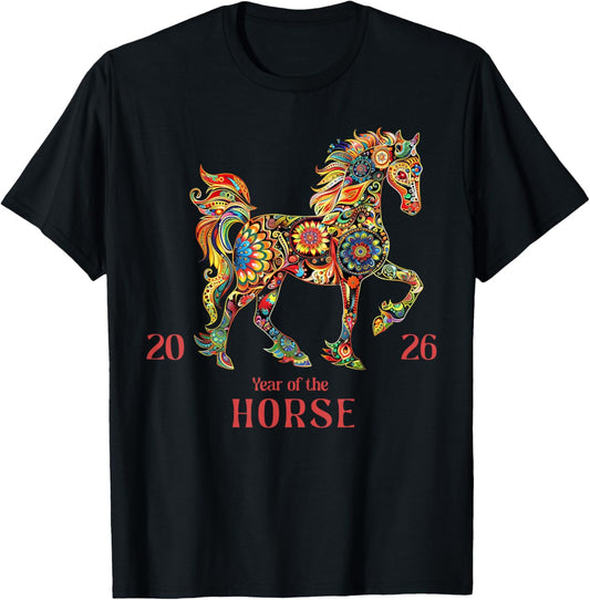 Year of The Horse 2026, Happy Lunar Chinese New Year 2026 T-Shirt - T-Shirt | Black