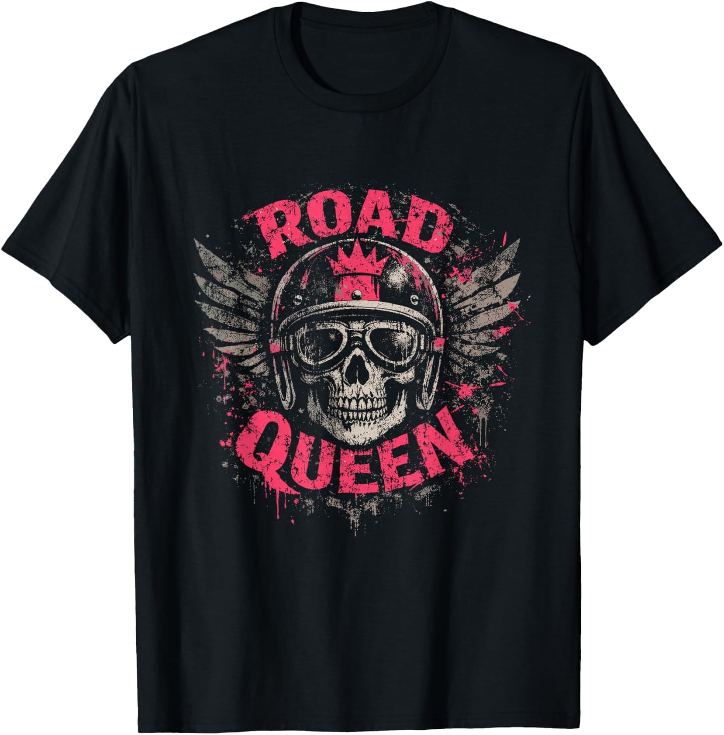 Road Queen Bold Pink Grunge Design T-Shirt - T-Shirt | Black