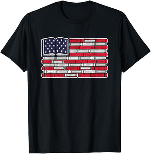 Patriotic Book Flag Reading American Flag Books Teacher T-Shirt - T-Shirt | Black