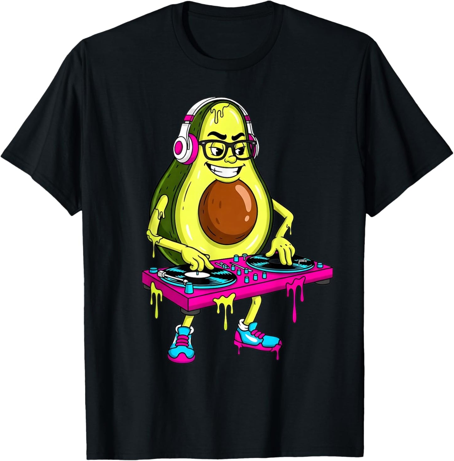 Funny Avocado DJ Cartoon Drip Kids Men Women T-Shirt - T-Shirt | Black