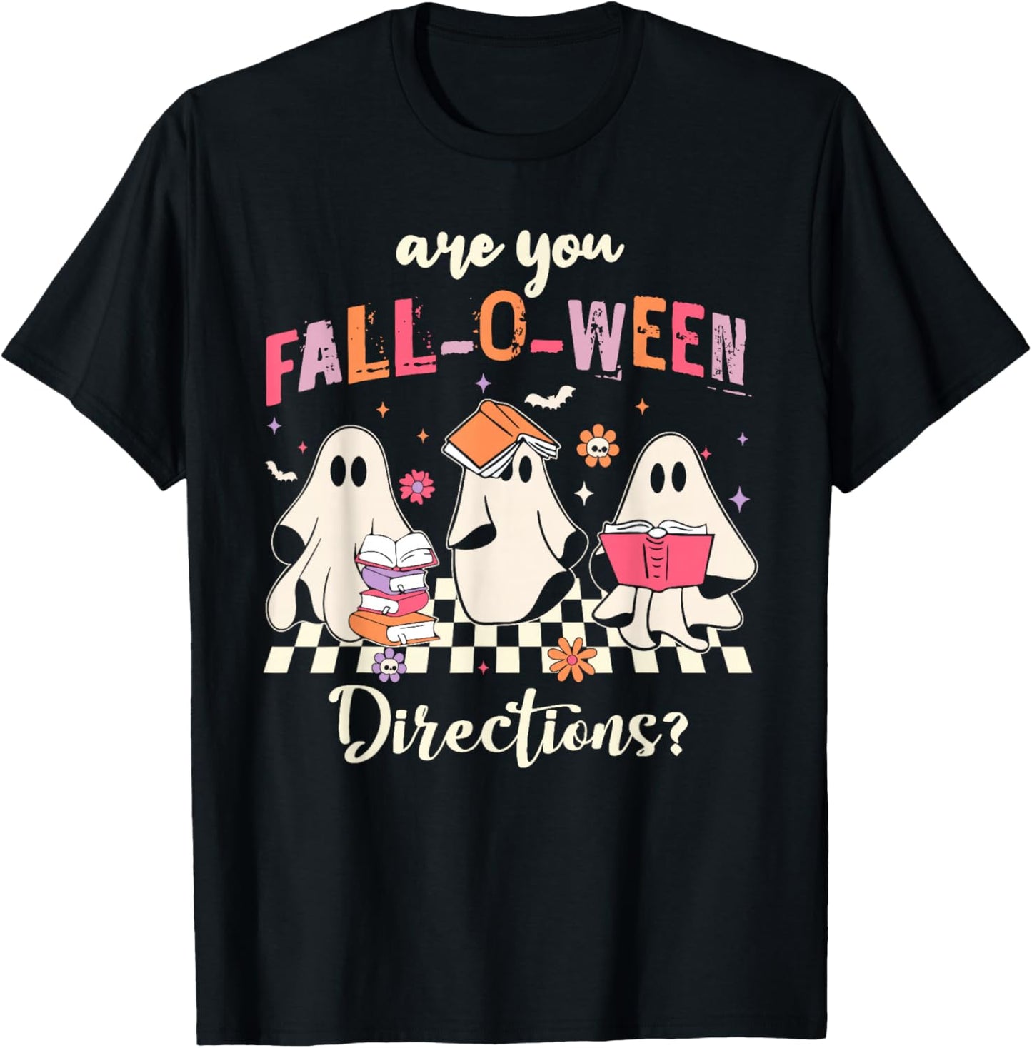 Retro are You Fall O Ween Directions Teacher Halloween Ghost T-Shirt - T-Shirt | Black