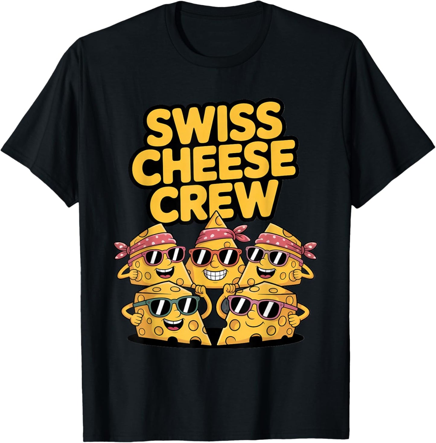 Swiss Cheese Crew Funny Cheese Lover Design T-Shirt - T-Shirt | Black