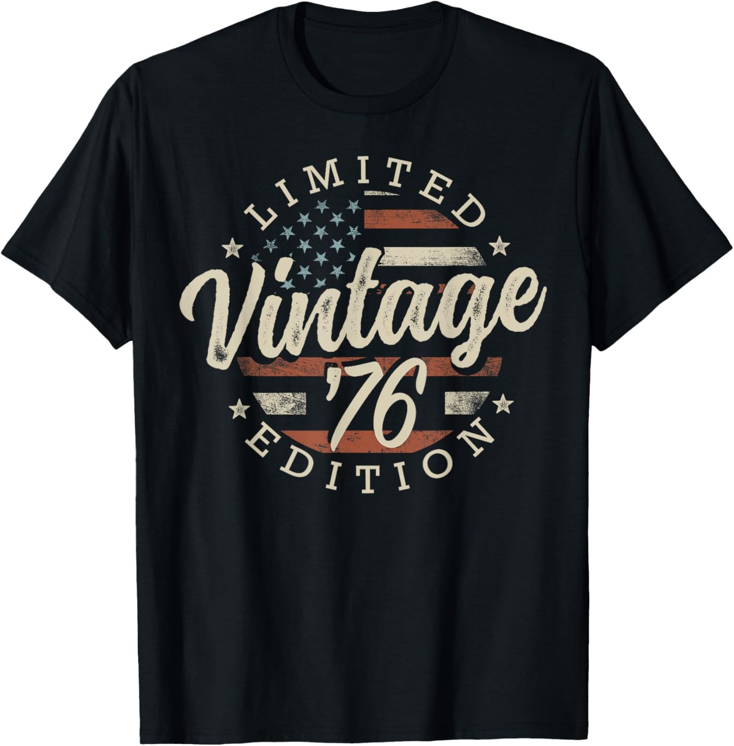 Vintage 1976 Limited Edition USA Flag 49th Birthday T-Shirt - T-Shirt | Black