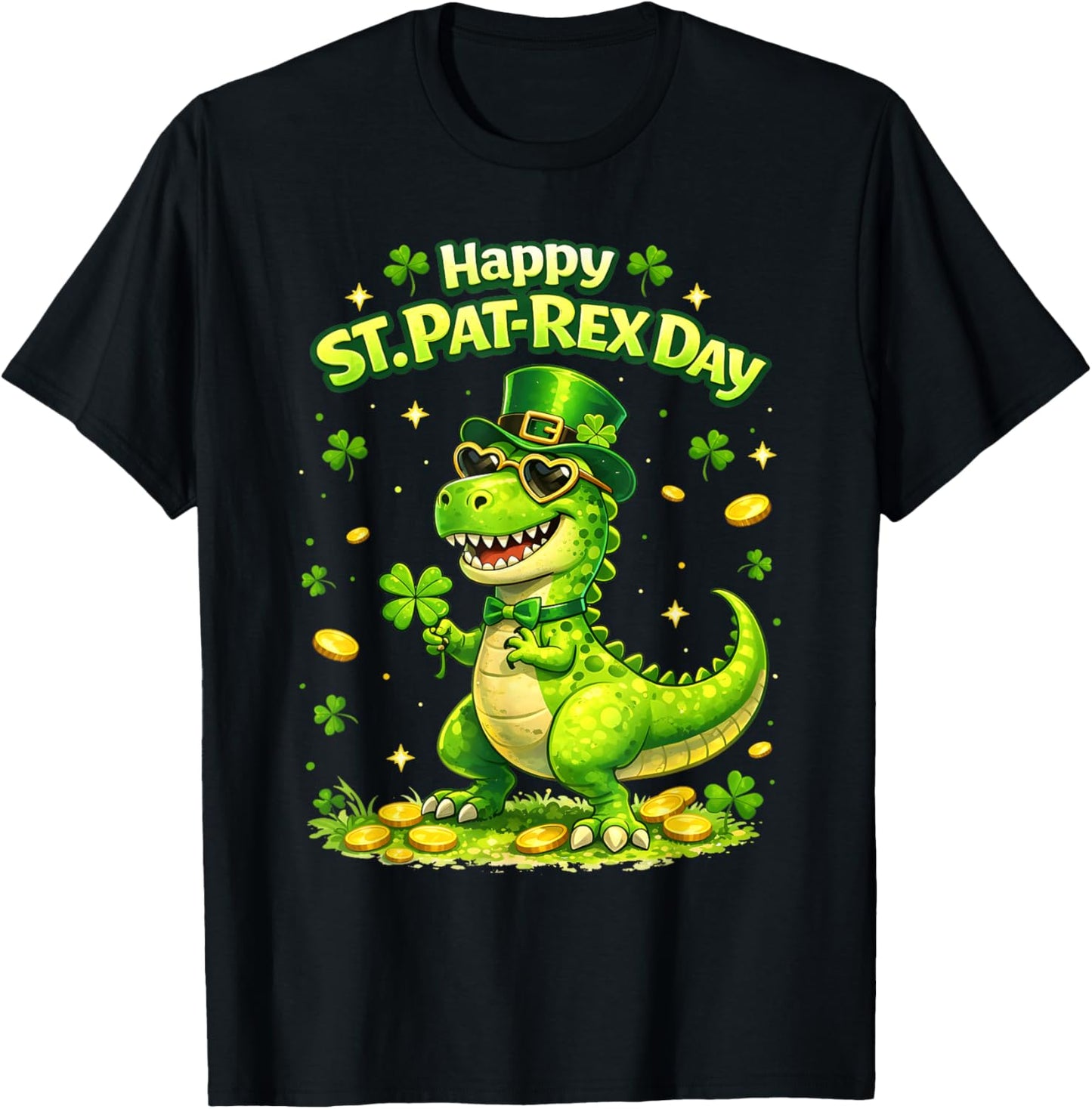 Happy St Pat T-rex Day Patricks Funny Dinosaur Men Women Kid T-Shirt - T-Shirt | Black