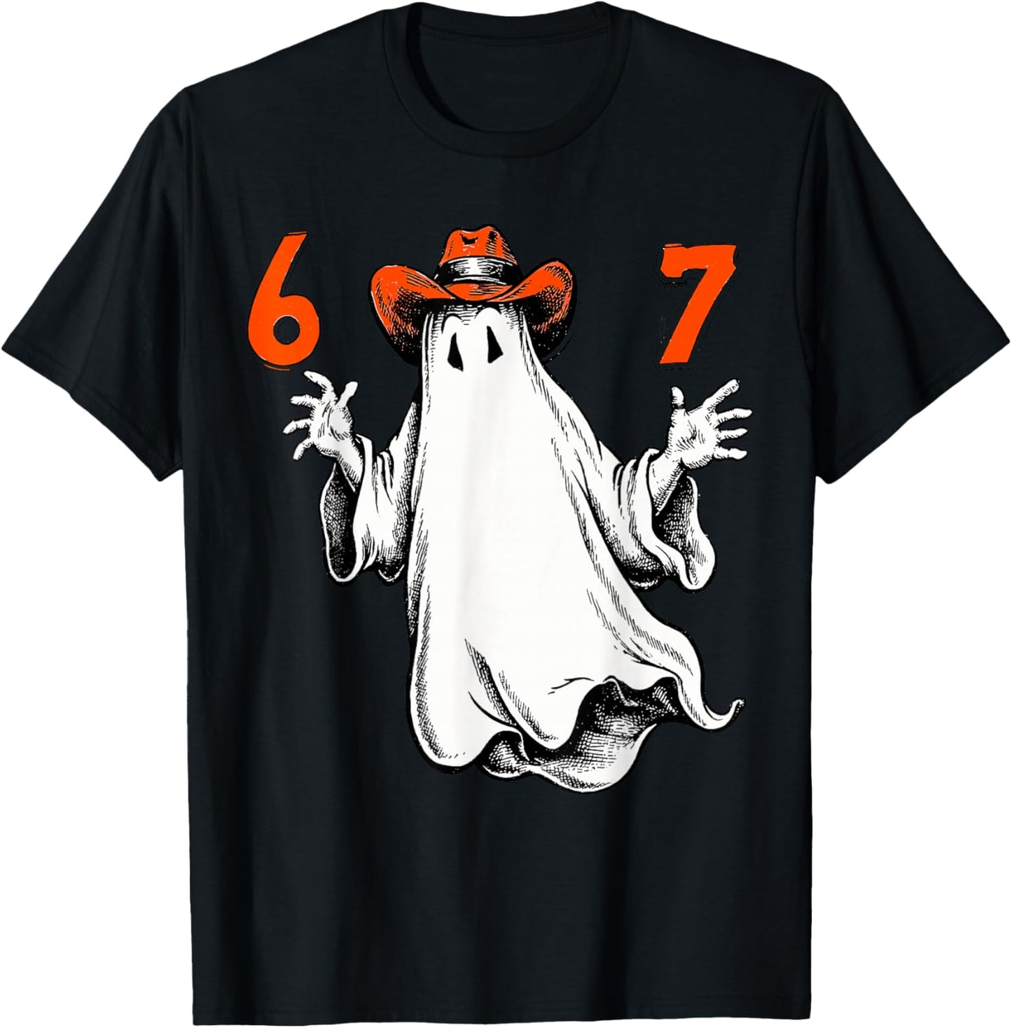 Spooky Ghost Number 67 Halloween Haunted Six Seven 6 7 Meme T-Shirt - T-Shirt | Black