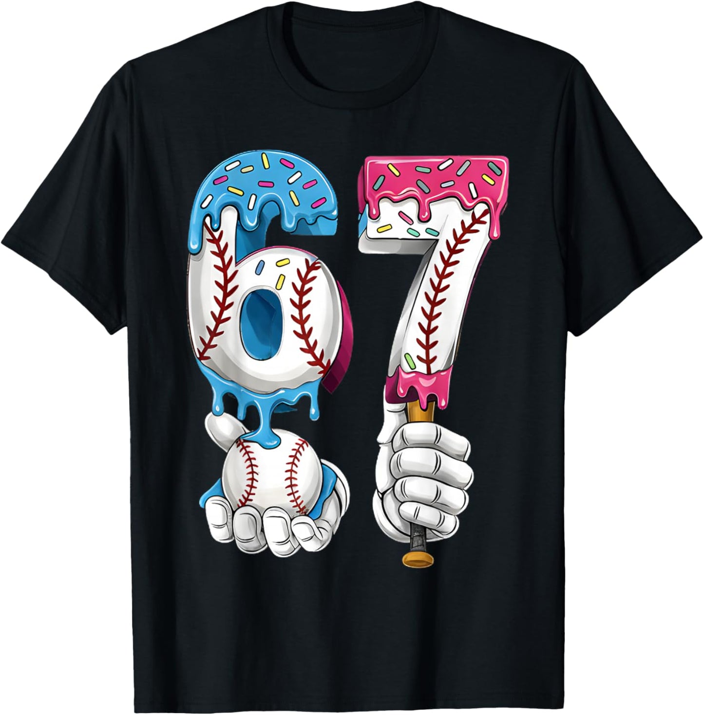 Baseball 67 Ice Cream Drip Six Seven Boys Girls Funny Meme T-Shirt - T-Shirt | Black