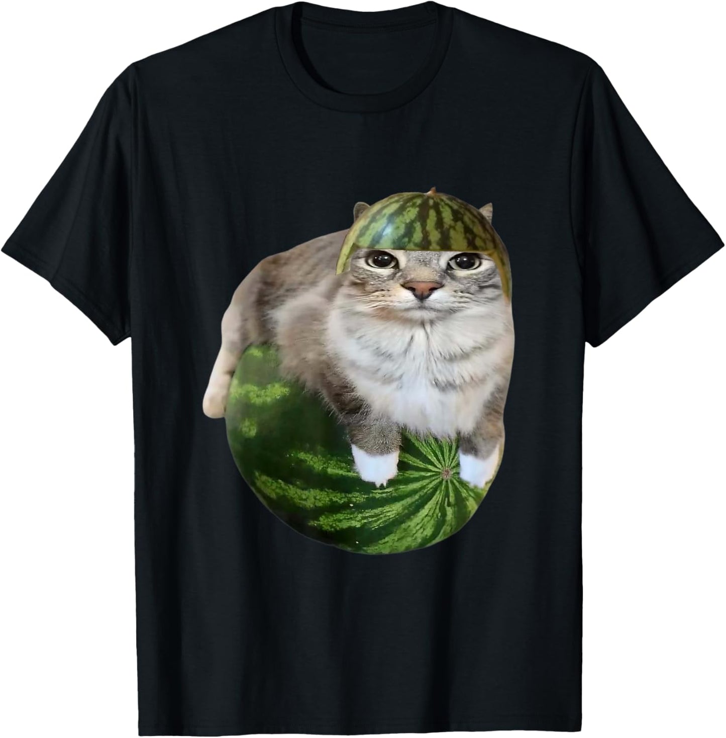 Silly Watermelon Cat Meme for Cat Lovers Funny Cat Design T-Shirt - T-Shirt | Black