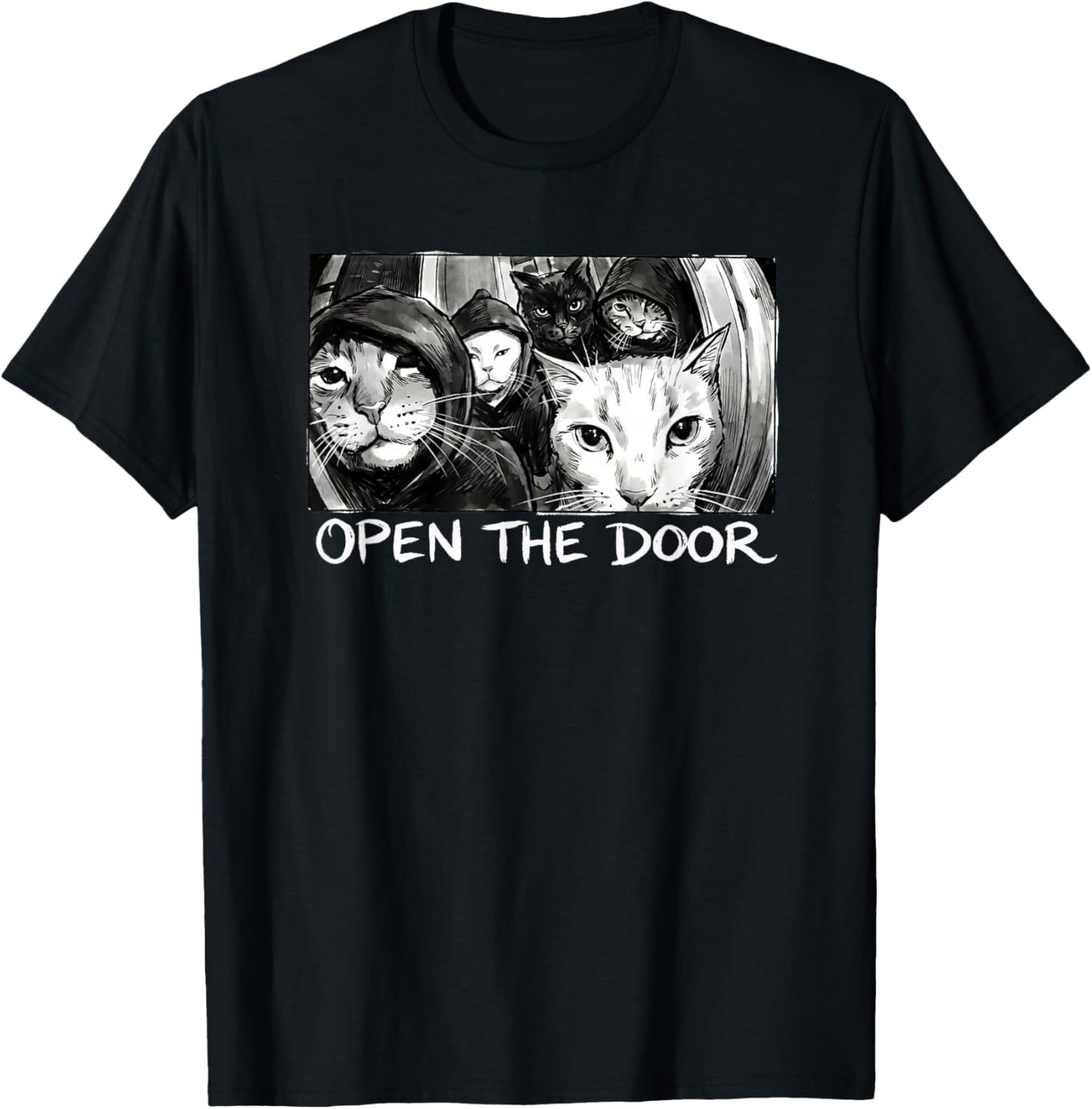 Vintage Open The Door Funny Meme Gang Sarcastic Cat Lover T-Shirt - T-Shirt | Black