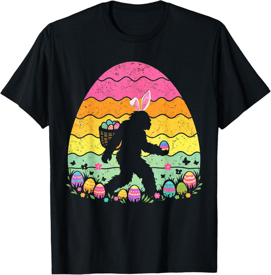 Retro Easter Bigfoot Sasquatch Bunny Egg Hunt Boys Kids T-Shirt - T-Shirt | Black