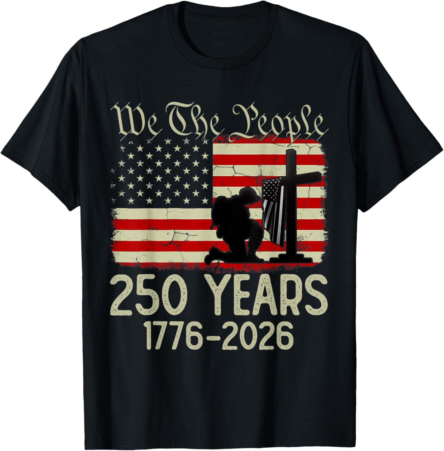 Flag Vintage 250 Years American 1776 2026 250th USA Birthday T-Shirt - T-Shirt | Black