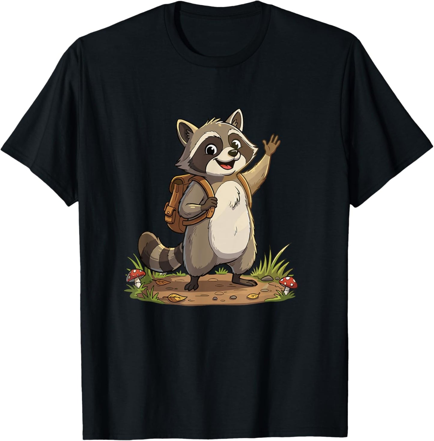 Adorable Backpack Raccoon Camping School Adventure T-Shirt - T-Shirt | Black