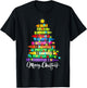 Teacher Crayon Merry Christmas Tree Lights School Xmas T-Shirt - T-Shirt | Black