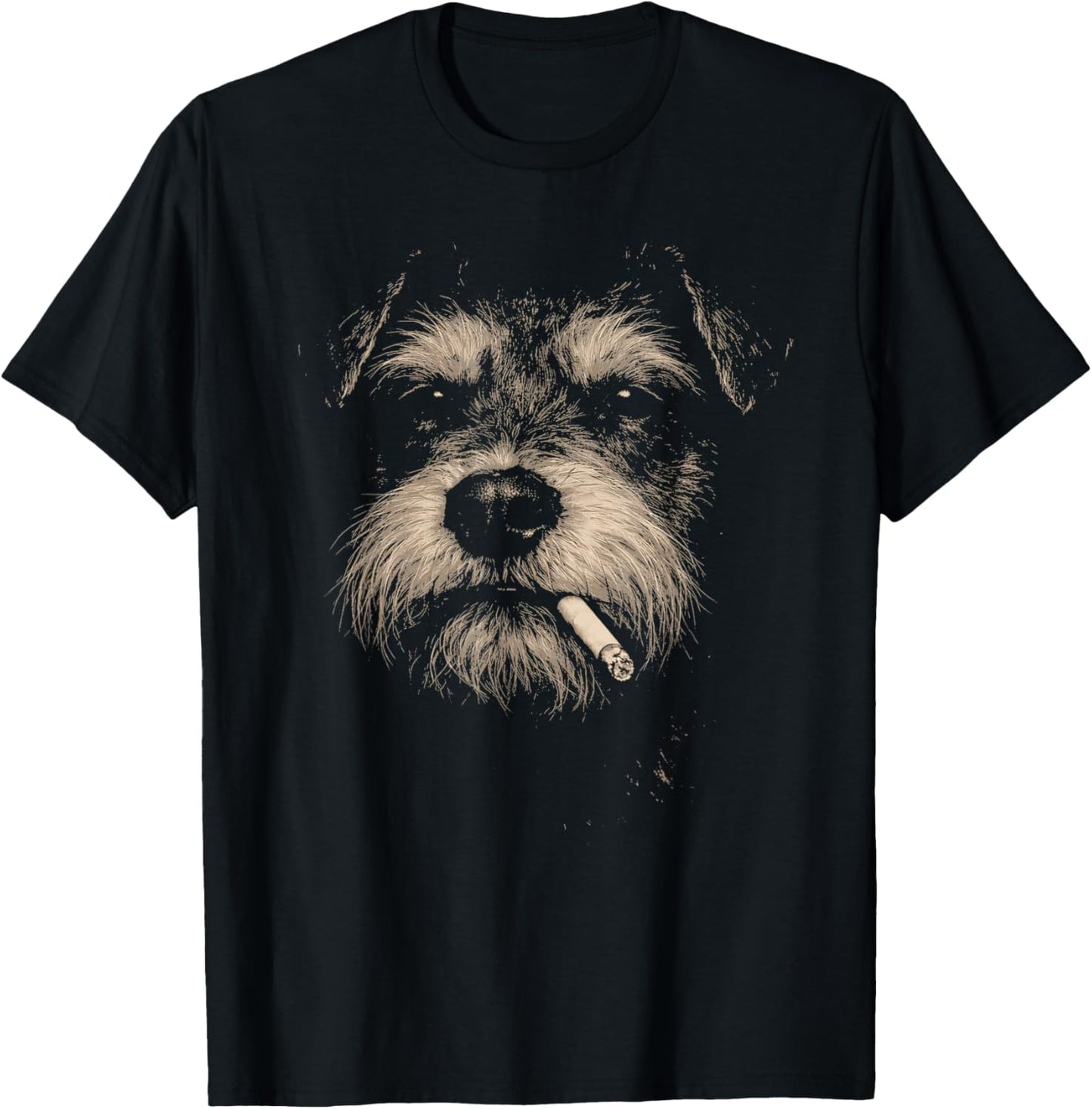 Dog Smoking Cigarette Funny Miniature Schnauzer Meme T-Shirt - T-Shirt | Black