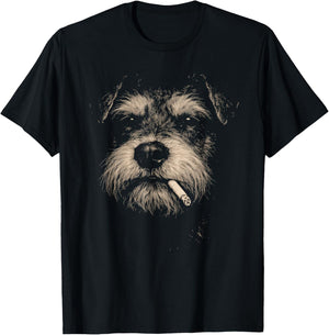 Dog Smoking Cigarette Funny Miniature Schnauzer Meme T-Shirt - T-Shirt | Black