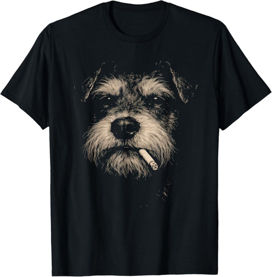 Dog Smoking Cigarette Funny Miniature Schnauzer Meme T-Shirt - T-Shirt | Black