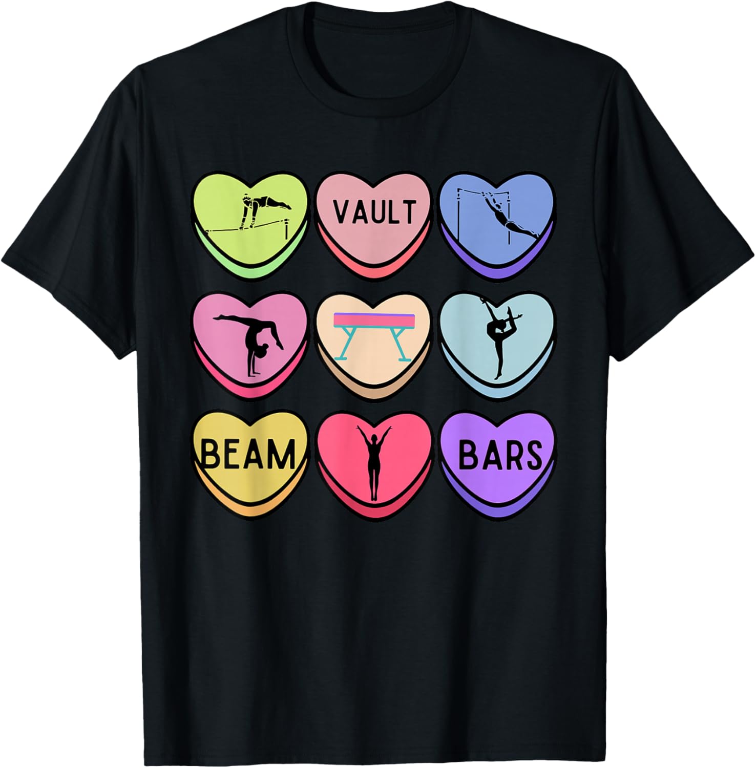 Heart Candy Gymnastics Valentine Gymnast Tumbling Acrobat T-Shirt - T-Shirt | Black