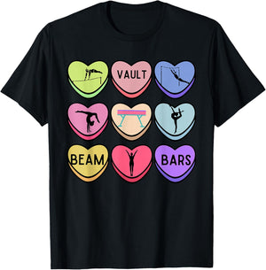 Heart Candy Gymnastics Valentine Gymnast Tumbling Acrobat T-Shirt - T-Shirt | Black