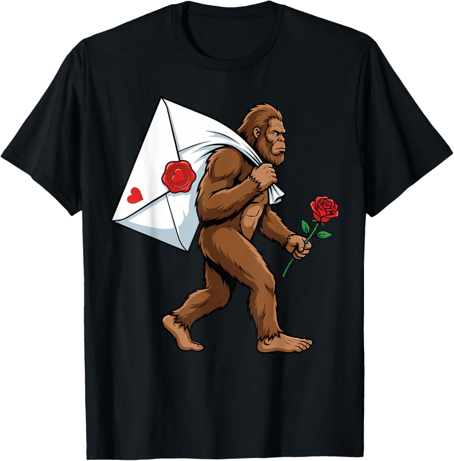 Funny Bigfoot Heart Love Valentines Day Boys Men T-Shirt - T-Shirt | Black